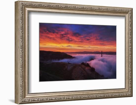 Sky Fire Fog Mood Golden Gate Bridge, San Francisco California Travel-Vincent James-Framed Photographic Print