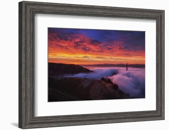 Sky Fire Fog Mood Golden Gate Bridge, San Francisco California Travel-Vincent James-Framed Photographic Print