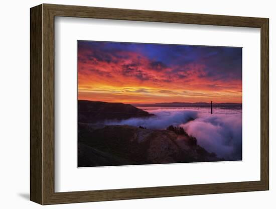 Sky Fire Fog Mood Golden Gate Bridge, San Francisco California Travel-Vincent James-Framed Photographic Print