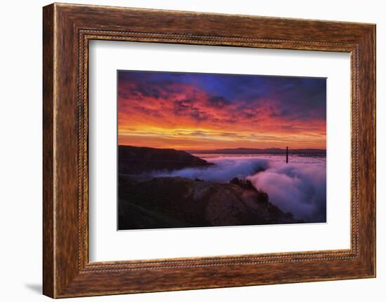 Sky Fire Fog Mood Golden Gate Bridge, San Francisco California Travel-Vincent James-Framed Photographic Print