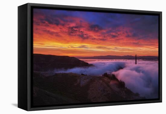 Sky Fire Fog Mood Golden Gate Bridge, San Francisco California Travel-Vincent James-Framed Premier Image Canvas