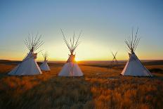 Native North American Tipis at Sunrise on the Plains-Sky Light Pictures-Premier Image Canvas