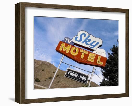 Sky Motel Sign, Drummond, Montana, USA-Nancy & Steve Ross-Framed Photographic Print