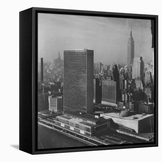 Sky Shot of the Un Headquaters and the Empire State Building-Dmitri Kessel-Framed Premier Image Canvas