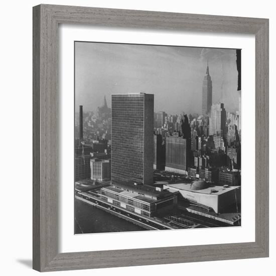 Sky Shot of the Un Headquaters and the Empire State Building-Dmitri Kessel-Framed Photographic Print