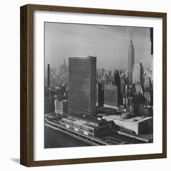 Sky Shot of the Un Headquaters and the Empire State Building-Dmitri Kessel-Framed Photographic Print