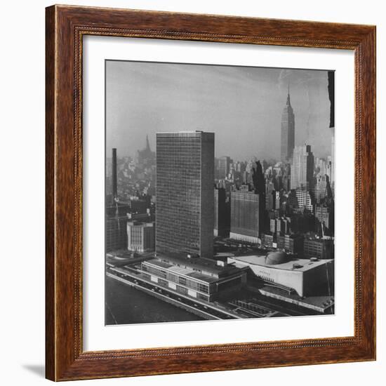 Sky Shot of the Un Headquaters and the Empire State Building-Dmitri Kessel-Framed Photographic Print