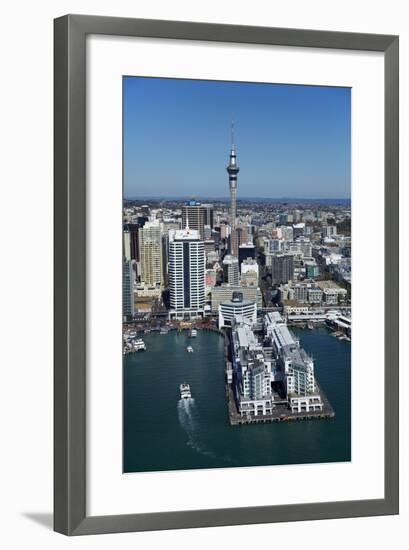 Sky Tower and Auckland Waterfront, Auckland, North Island, New Zealand-David Wall-Framed Photographic Print