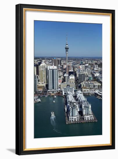 Sky Tower and Auckland Waterfront, Auckland, North Island, New Zealand-David Wall-Framed Photographic Print