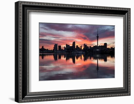 Sky Tower and City at Dawn from Westhaven Marina, Auckland, North Island, New Zealand, Pacific-Stuart-Framed Photographic Print