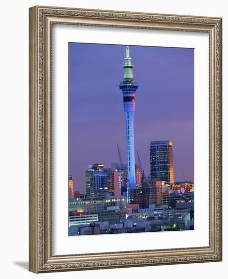 Sky Tower and City Skyline at Dusk, Auckland, North Island, New Zealand, Pacific-Jeremy Bright-Framed Photographic Print