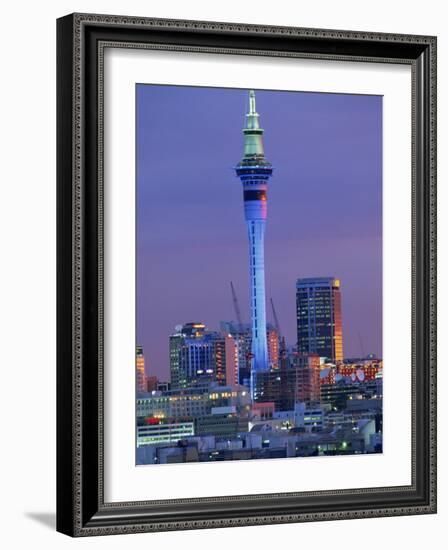 Sky Tower and City Skyline at Dusk, Auckland, North Island, New Zealand, Pacific-Jeremy Bright-Framed Photographic Print