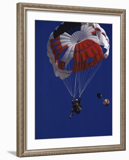 Skydiver with Red, White and Blue Parachute-null-Framed Photographic Print