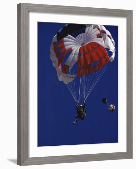 Skydiver with Red, White and Blue Parachute-null-Framed Photographic Print