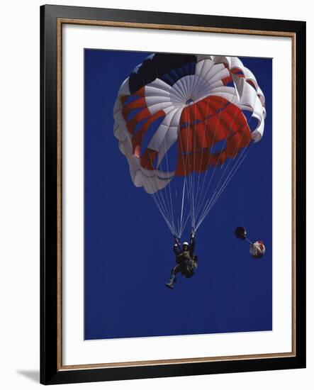 Skydiver with Red, White and Blue Parachute-null-Framed Photographic Print