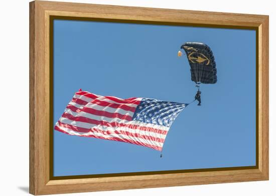 SkyFest, airshow, USSOCOM, army paratrooper, New Smyrna Beach, Florida, USA-Jim Engelbrecht-Framed Premier Image Canvas