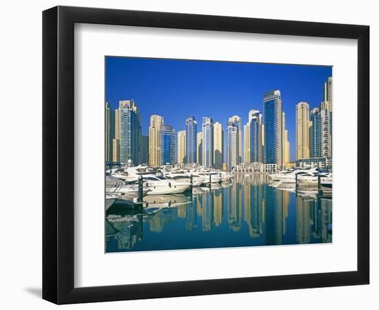 Skyline and boats on Dubai Marina-Murat Taner-Framed Photographic Print