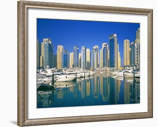 Skyline and boats on Dubai Marina-Murat Taner-Framed Photographic Print