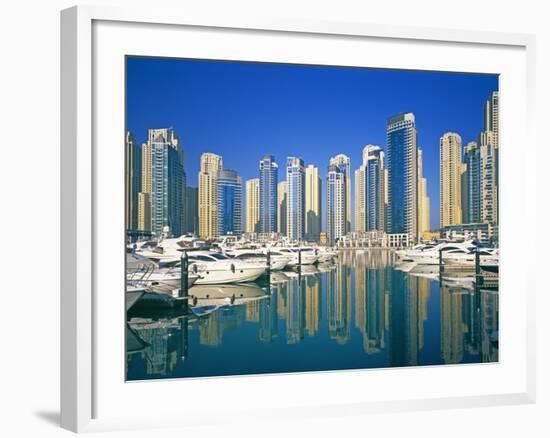 Skyline and boats on Dubai Marina-Murat Taner-Framed Photographic Print