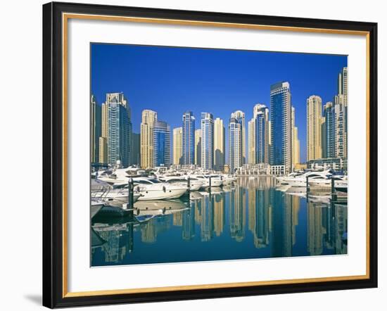 Skyline and boats on Dubai Marina-Murat Taner-Framed Photographic Print