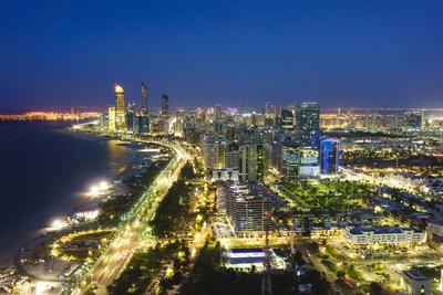 Skyline And Corniche Al Markaziyah District By Night Abu Dhabi