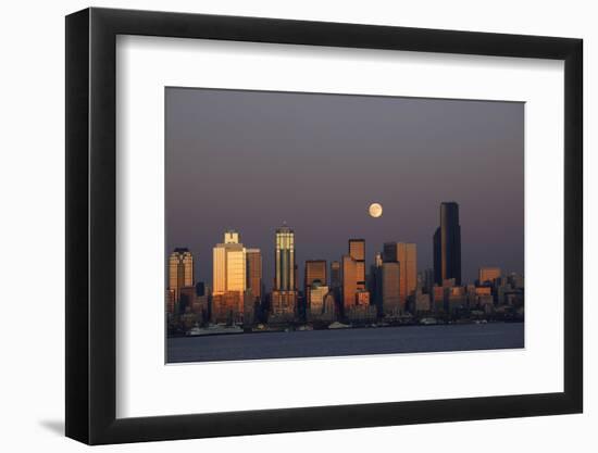 Skyline and Elliott Bay with Full Moon Rising, Seattle, Washington, USA-Jamie & Judy Wild-Framed Photographic Print
