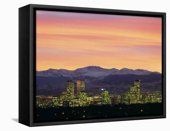 Skyline and Mountains at Dusk, Denver, Colorado, USA-null-Framed Premier Image Canvas