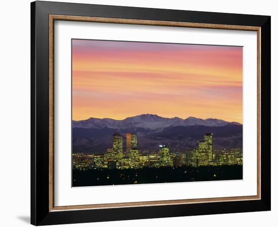 Skyline and Mountains at Dusk, Denver, Colorado, USA-null-Framed Photographic Print