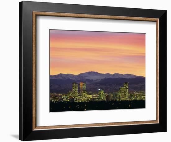 Skyline and Mountains at Dusk, Denver, Colorado, USA-null-Framed Photographic Print