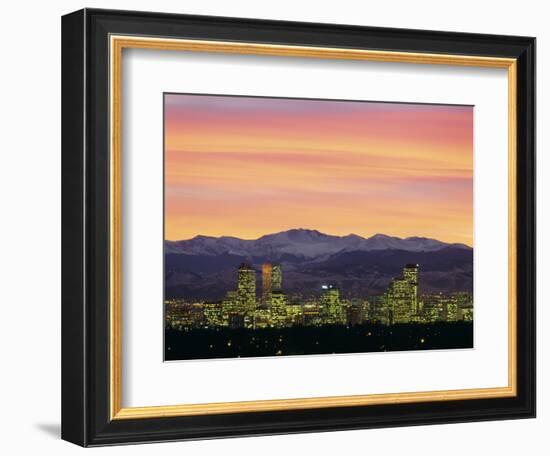 Skyline and Mountains at Dusk, Denver, Colorado, USA-null-Framed Photographic Print