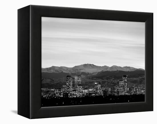 Skyline and mountains at dusk, Denver, Colorado, USA-null-Framed Premier Image Canvas