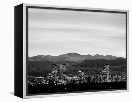 Skyline and mountains at dusk, Denver, Colorado, USA-null-Framed Premier Image Canvas