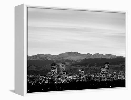 Skyline and mountains at dusk, Denver, Colorado, USA-null-Framed Premier Image Canvas