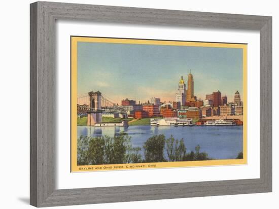 Skyline and Ohio River, Cincinnati, Ohio-null-Framed Art Print