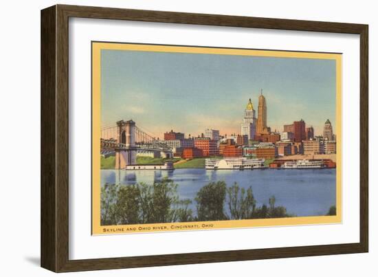 Skyline and Ohio River, Cincinnati, Ohio-null-Framed Art Print