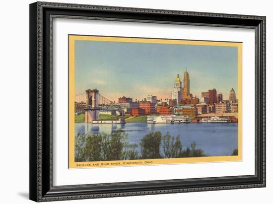 Skyline and Ohio River, Cincinnati, Ohio-null-Framed Art Print