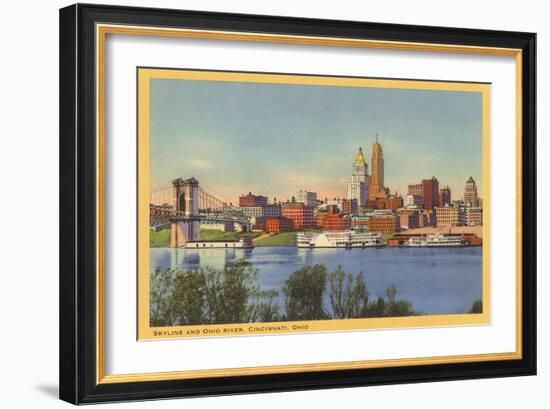 Skyline and Ohio River, Cincinnati, Ohio-null-Framed Art Print