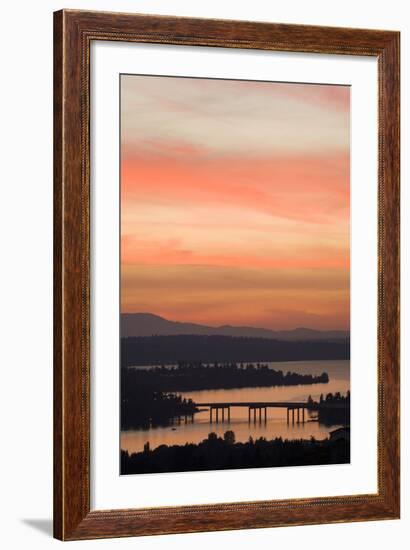 Skyline and Olympic Mountains, Sunset, Lake Washington, Seattle, Washington, USA-Merrill Images-Framed Photographic Print