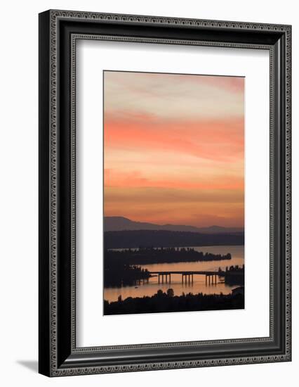 Skyline and Olympic Mountains, Sunset, Lake Washington, Seattle, Washington, USA-Merrill Images-Framed Photographic Print