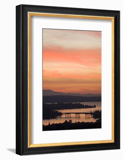 Skyline and Olympic Mountains, Sunset, Lake Washington, Seattle, Washington, USA-Merrill Images-Framed Photographic Print