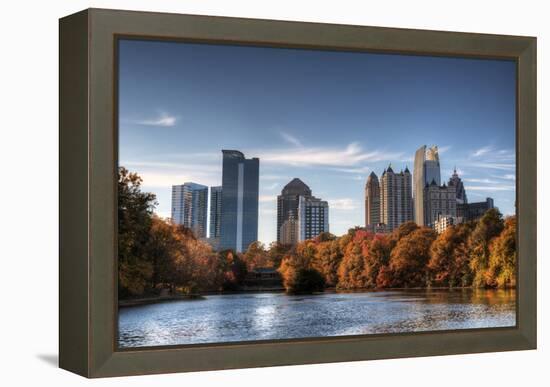 Skyline and Reflections of Midtown Atlanta, Georgia in Lake Meer from Piedmont Park.-SeanPavonePhoto-Framed Premier Image Canvas