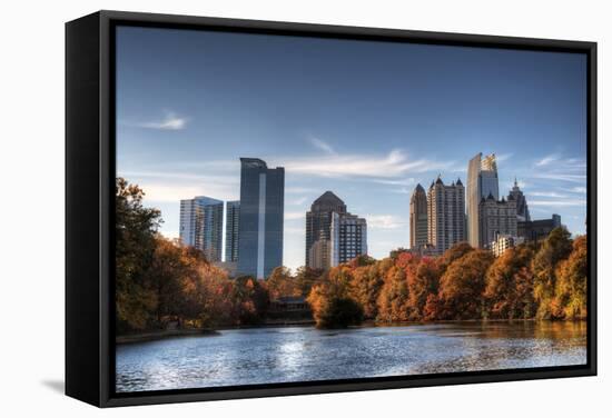 Skyline and Reflections of Midtown Atlanta, Georgia in Lake Meer from Piedmont Park.-SeanPavonePhoto-Framed Premier Image Canvas