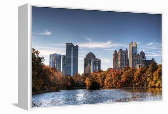 Skyline and Reflections of Midtown Atlanta, Georgia in Lake Meer from Piedmont Park.-SeanPavonePhoto-Framed Premier Image Canvas