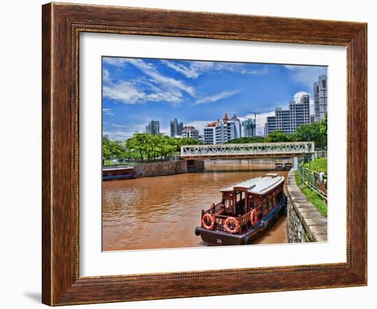 Skyline and Tug Boats on River, Singapore-Bill Bachmann-Framed Photographic Print