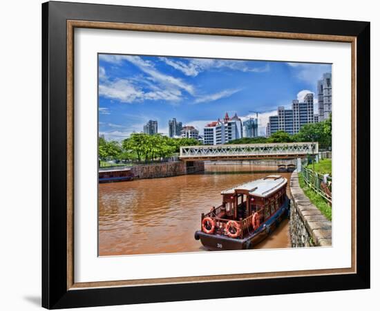 Skyline and Tug Boats on River, Singapore-Bill Bachmann-Framed Photographic Print