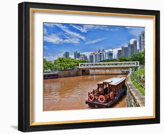 Skyline and Tug Boats on River, Singapore-Bill Bachmann-Framed Photographic Print