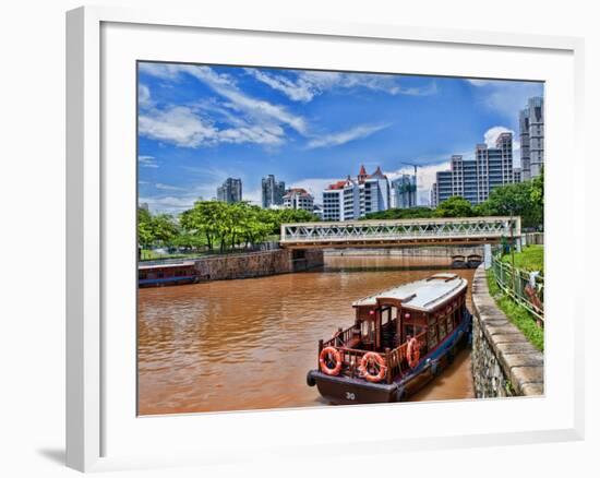 Skyline and Tug Boats on River, Singapore-Bill Bachmann-Framed Photographic Print