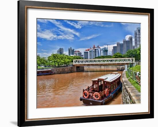 Skyline and Tug Boats on River, Singapore-Bill Bachmann-Framed Photographic Print