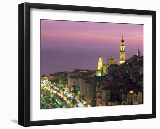Skyline at Dusk, Menton, Alpes Maritimes, French Riviera, France-Sergio Pitamitz-Framed Photographic Print