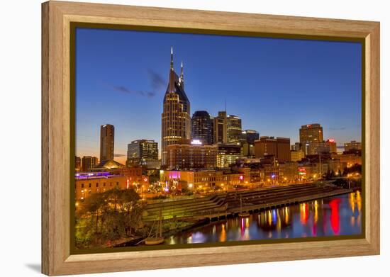 Skyline at Dusk over the Cumberland River in Nashville Tennessee-Chuck Haney-Framed Premier Image Canvas